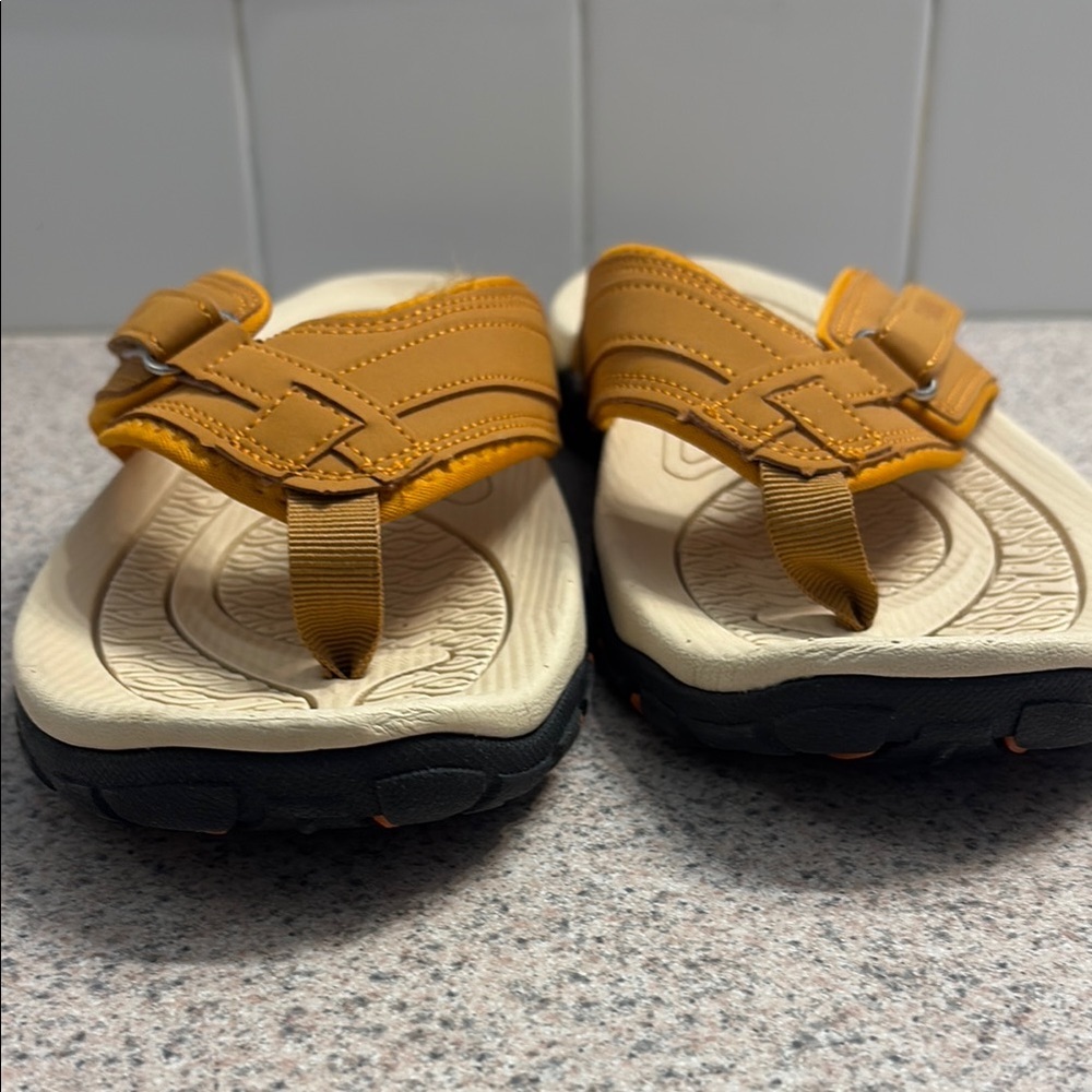 Yellow and Cream Sandals with Wide Straps and Contoured Soles - Picture 5 of 7